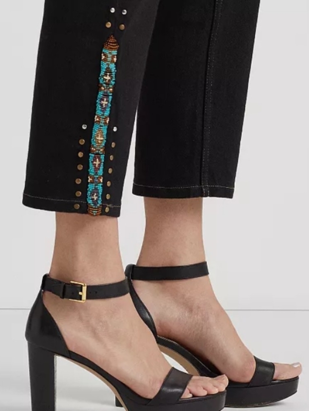 NWOT Ralph Lauren High Rise Skinny Ankle Jeans Turquoise Bead Embellishment 8